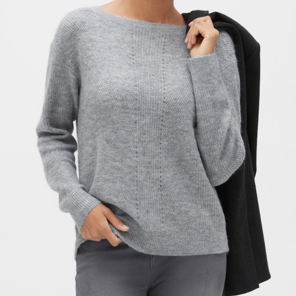 Ribbed Pointelle Boat-Neck Sweater